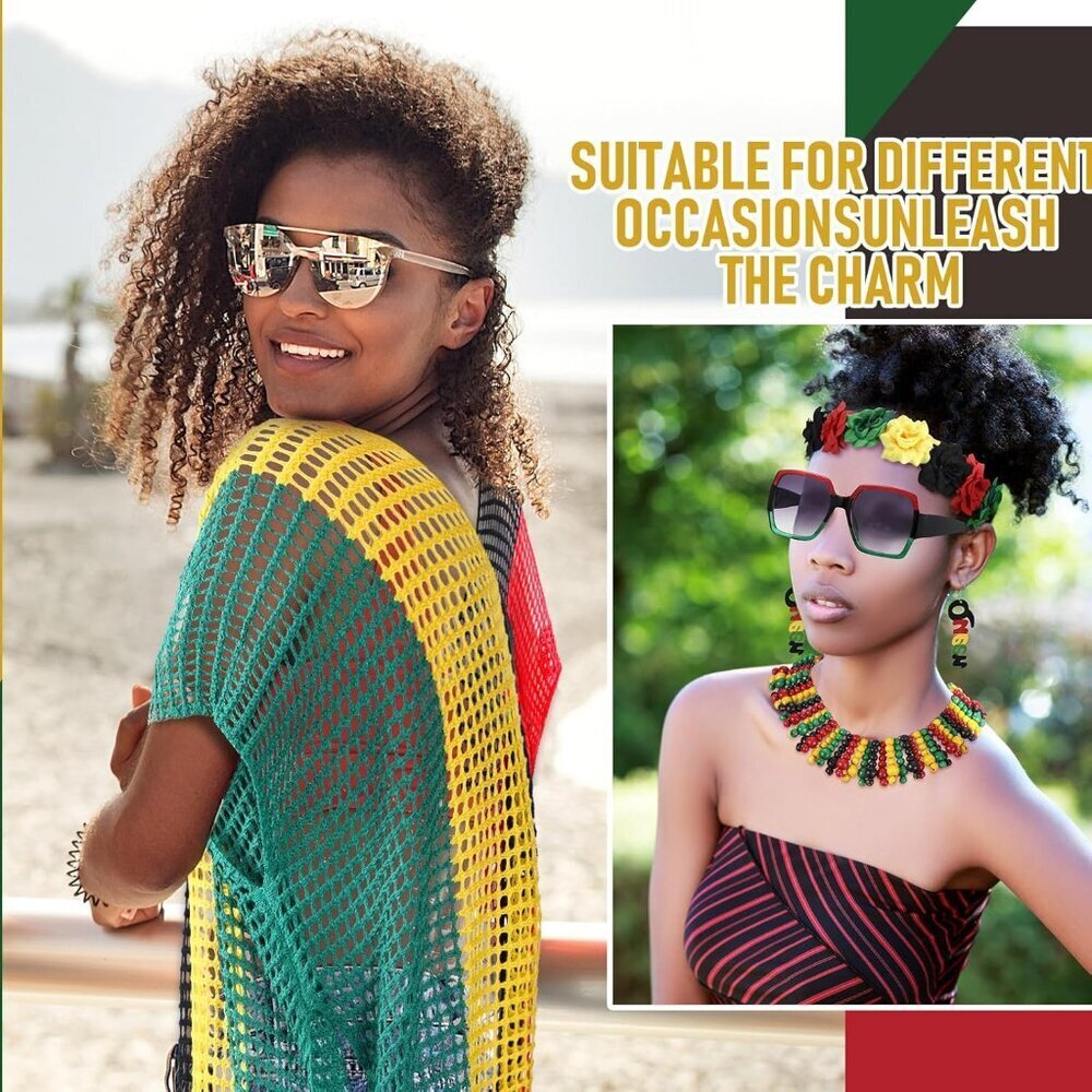 African Jamaican Accessories Set Women's Jewelry Includes Earrings Sunglasses Ba - Picture 6 of 6